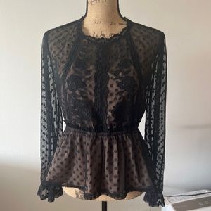 Blue Rain black mesh evening top